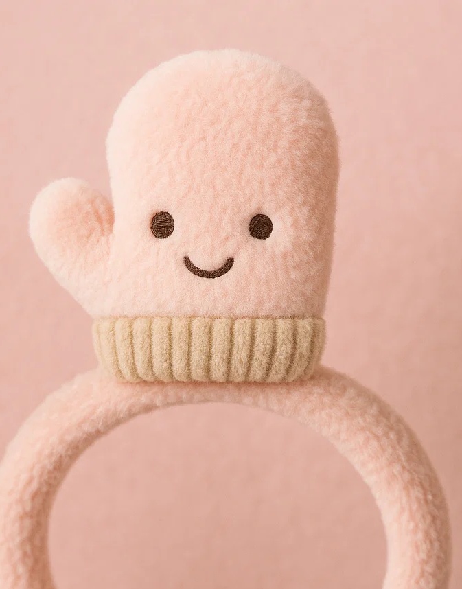 Plüsch-Stirnband mit lächelndem Handschuh – Kuscheliges und niedliches Haarband für Babys