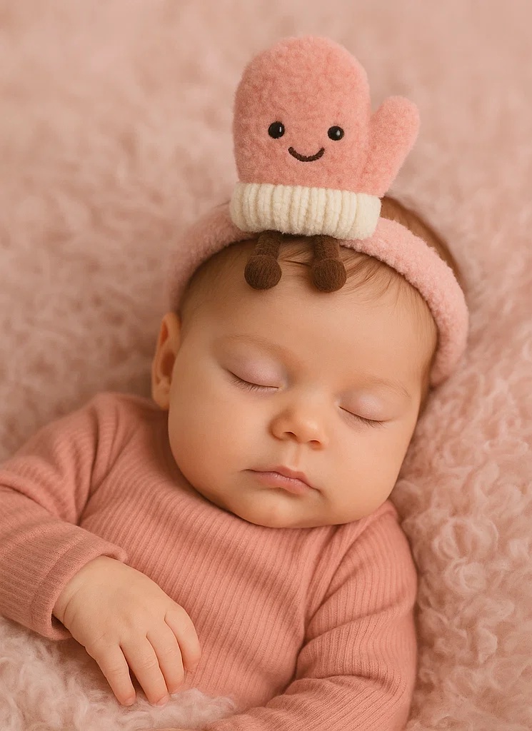 Bandeau bébé en peluche gant souriant - Accessoire douillet et adorable pour nourrisson