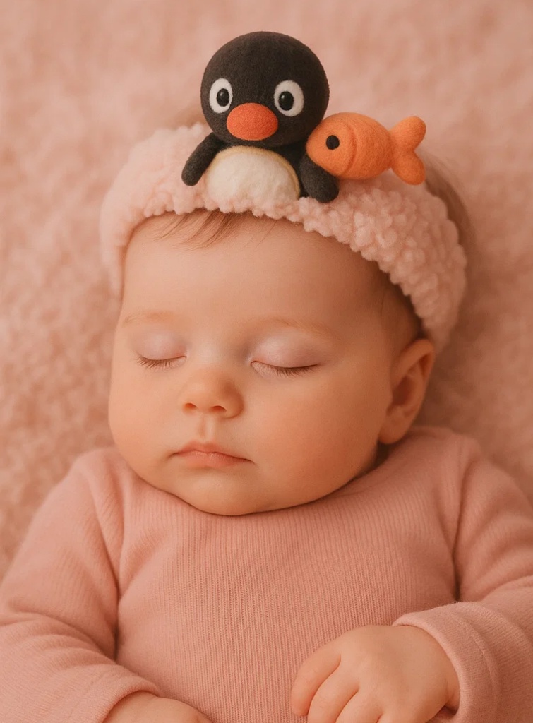 Serre-tête bébé pingouin noir mignon – Accessoire capillaire en peluche pour nourrisson