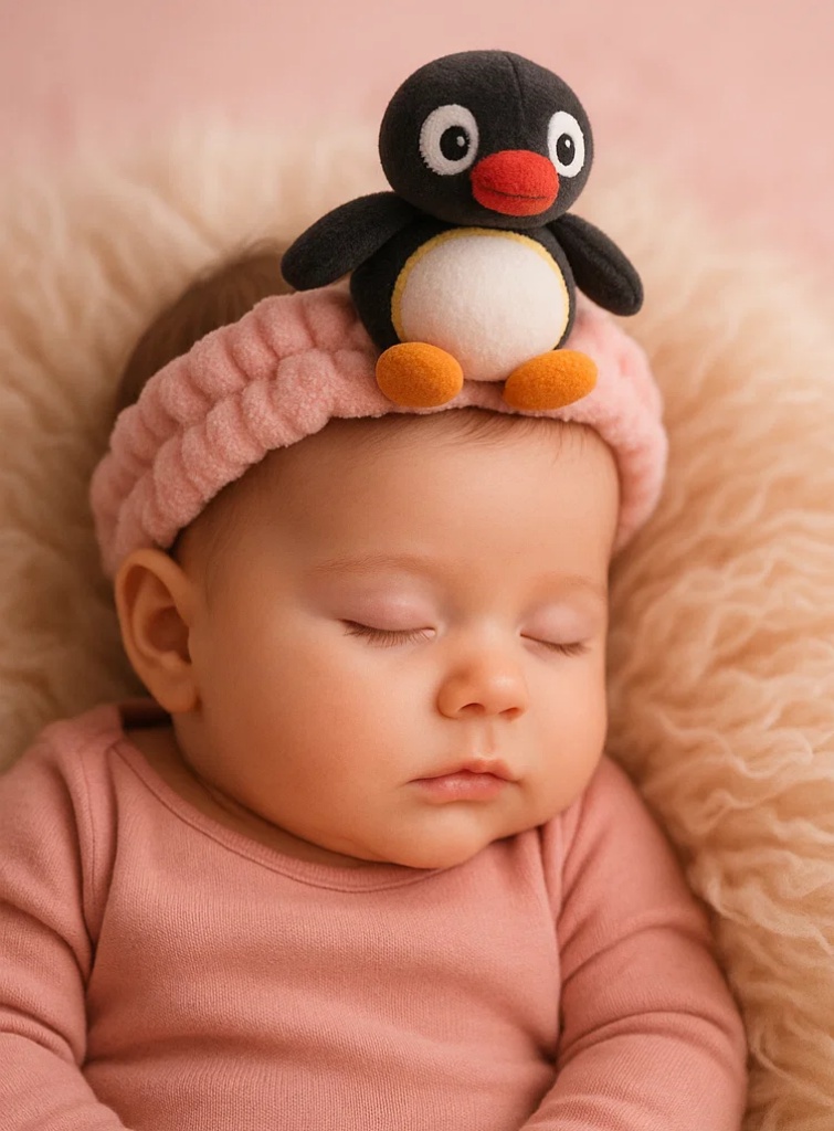 Cute Black Penguin Baby Headband – Plush Infant Hair Accessory