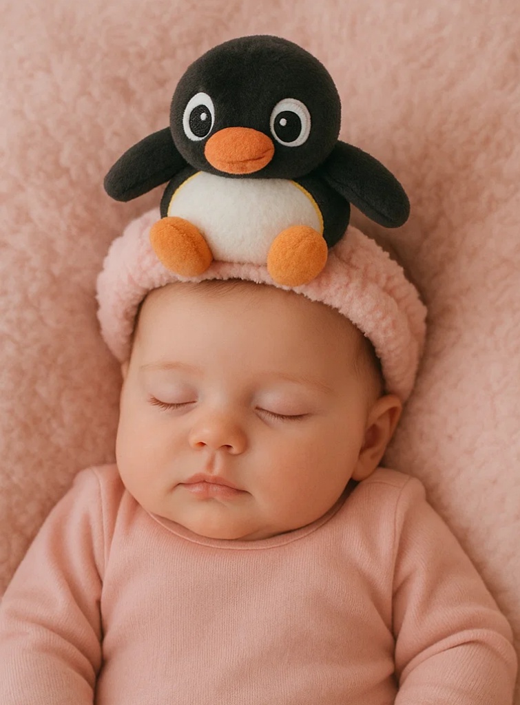 Cinta de bebé de pingüino negro lindo – Accesorio de pelo de felpa para infantes