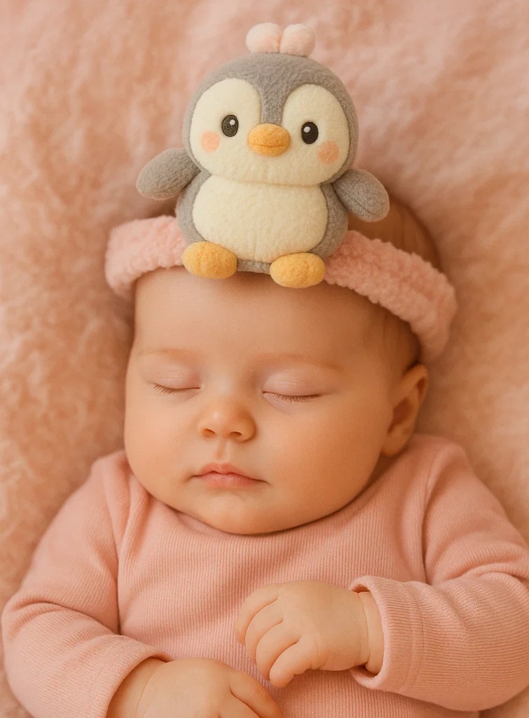 Serre-tête bébé pingouin mignon – Accessoire capillaire en peluche pour nourrisson
