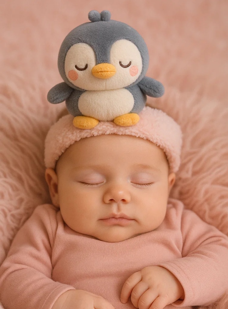 Cute Gray Penguin Baby Headband – Plush Infant Hair Accessory