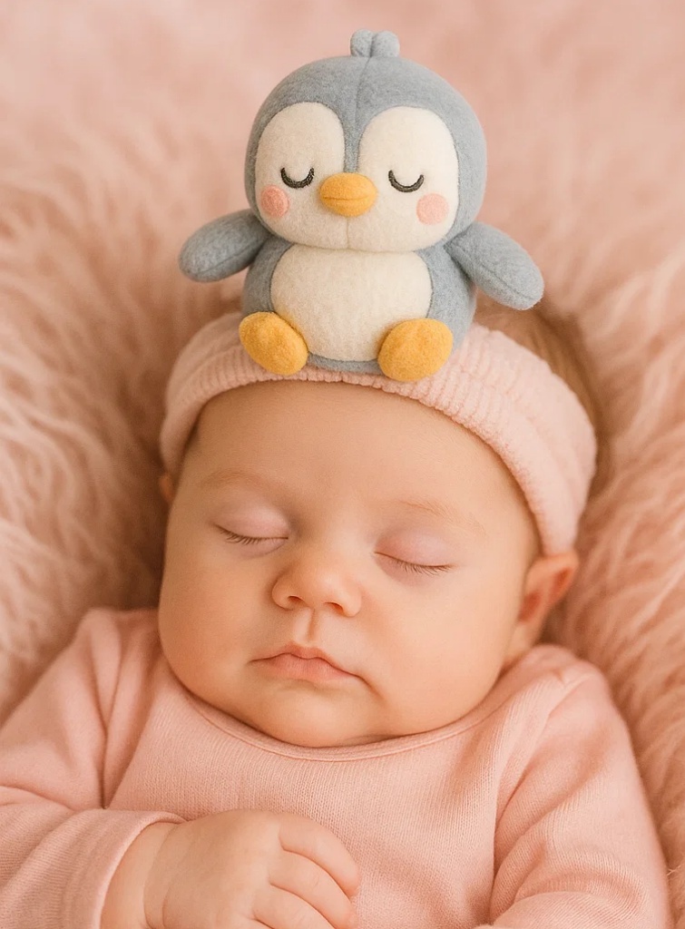 Cute Blue Penguin Baby Headband – Plush Infant Hair Accessory