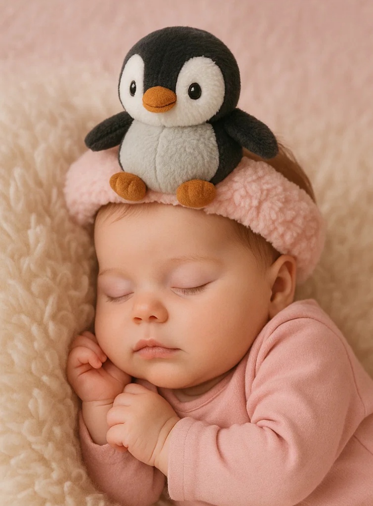 Faixa de cabelo de bebê pinguim fofo – Acessório de cabelo de pelúcia para bebê
