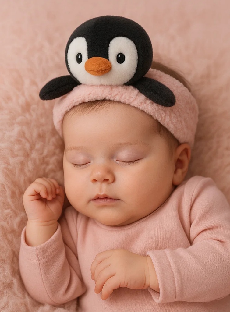 Bentiță drăguță pentru bebeluși cu pinguin – Accesoriu de păr din pluș pentru sugari