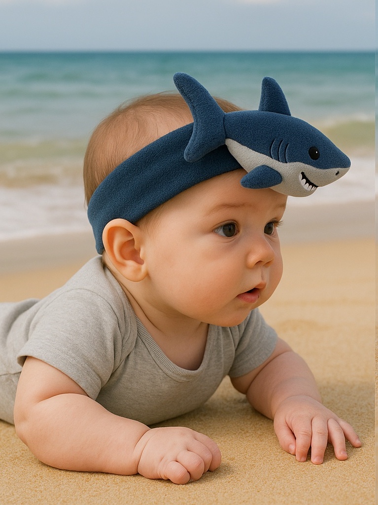 Plüsch-Stirnband für Babys mit 3D-Hai – weich, sicher & perfekt für Fotoshootings