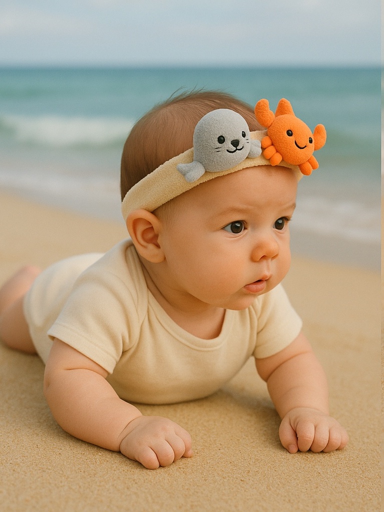Faixa de Cabelo para Bebê com Golfinho 3D – Macia, Segura e Perfeita para Sessões de Fotos