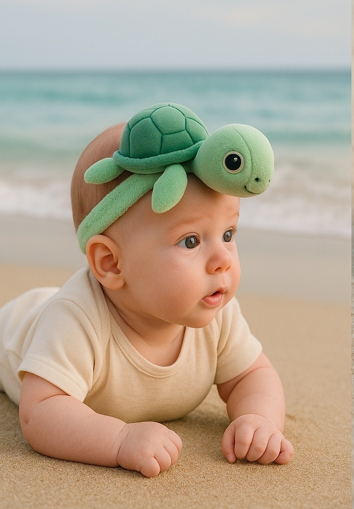 Green Turtle Headband for Babies – Durable Stitching & Washable Fabric