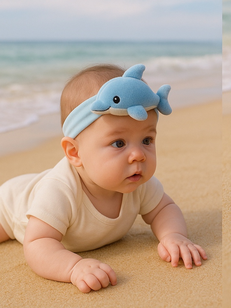 Soft Plush Baby Headband with 3D Dolphin Design – Safe & Adorable for Newborns