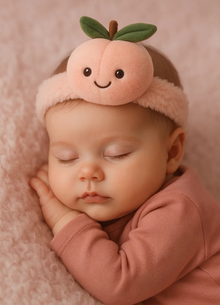 Diadema de Bebé con Durazno de Peluche - Suave accesorio de cabello infantil con diseño de fruta caricatura 🍑