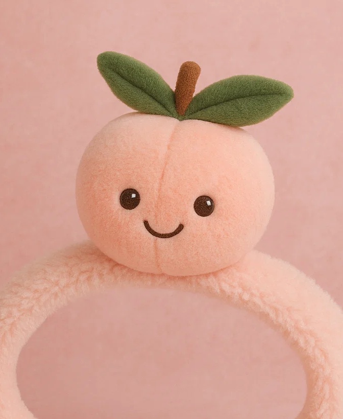 Diadema de Bebé con Durazno de Peluche - Suave accesorio de cabello infantil con diseño de fruta caricatura 🍑