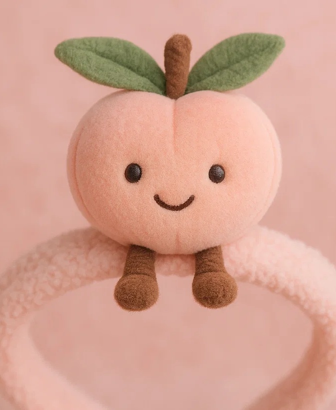 Bentiță pentru bebeluși cu piersică din pluș - Accesoriu moale de păr pentru copii cu design fruct desen animat 🍑