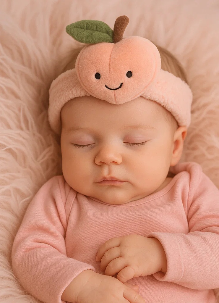 Tiara de Bebê de Pelúcia de Pêssego - Acessório de cabelo macio infantil com design de fruta cartoon 🍑