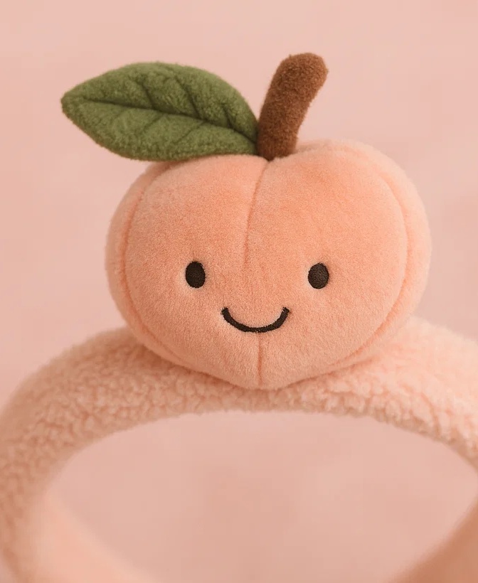 Tiara de Bebê de Pelúcia de Pêssego - Acessório de cabelo macio infantil com design de fruta cartoon 🍑