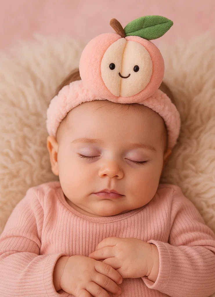 Peach Plush Baby Headband - Adorable Infant Hair Accessory with Fruit Design 🍑