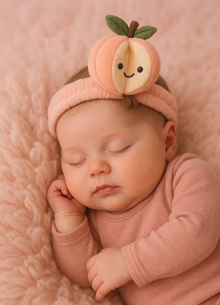 Bandeau bébé en peluche pêche - Accessoire cheveux doux pour nourrisson avec design fruité cartoon 🍑