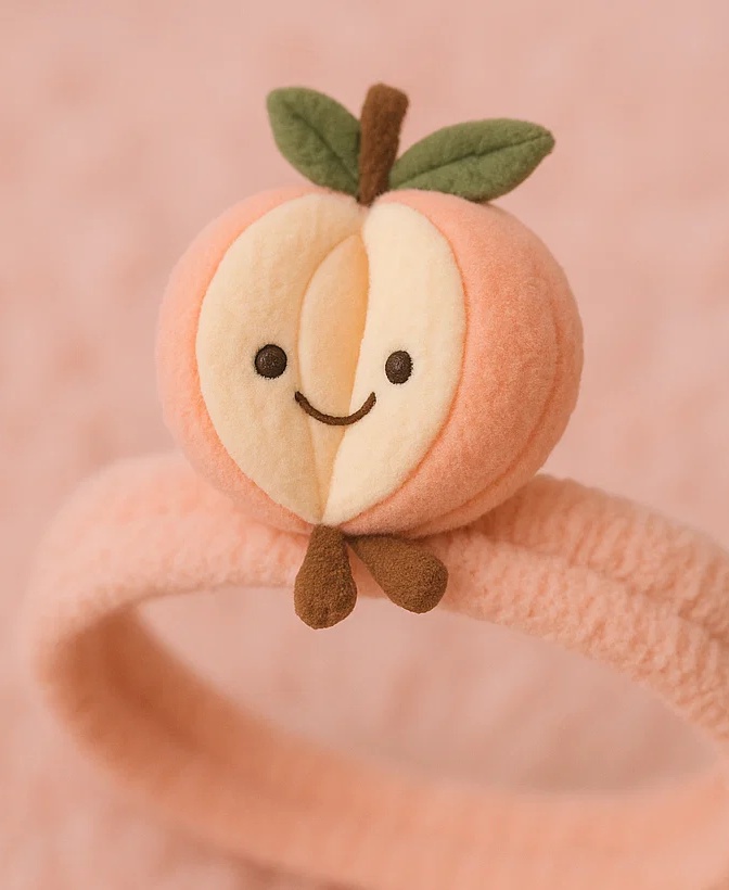 Bandeau bébé en peluche pêche - Accessoire cheveux doux pour nourrisson avec design fruité cartoon 🍑