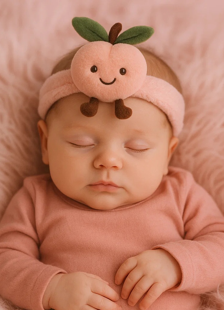 Peach Plush Baby Headband - Soft Infant Hair Accessory with Cartoon Fruit Design 🍑