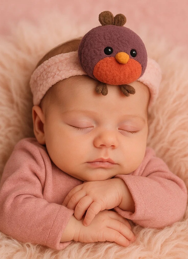 Diadema de Bebé con Petirrojo de Peluche - Tierno accesorio de cabello infantil con diseño de pájaro