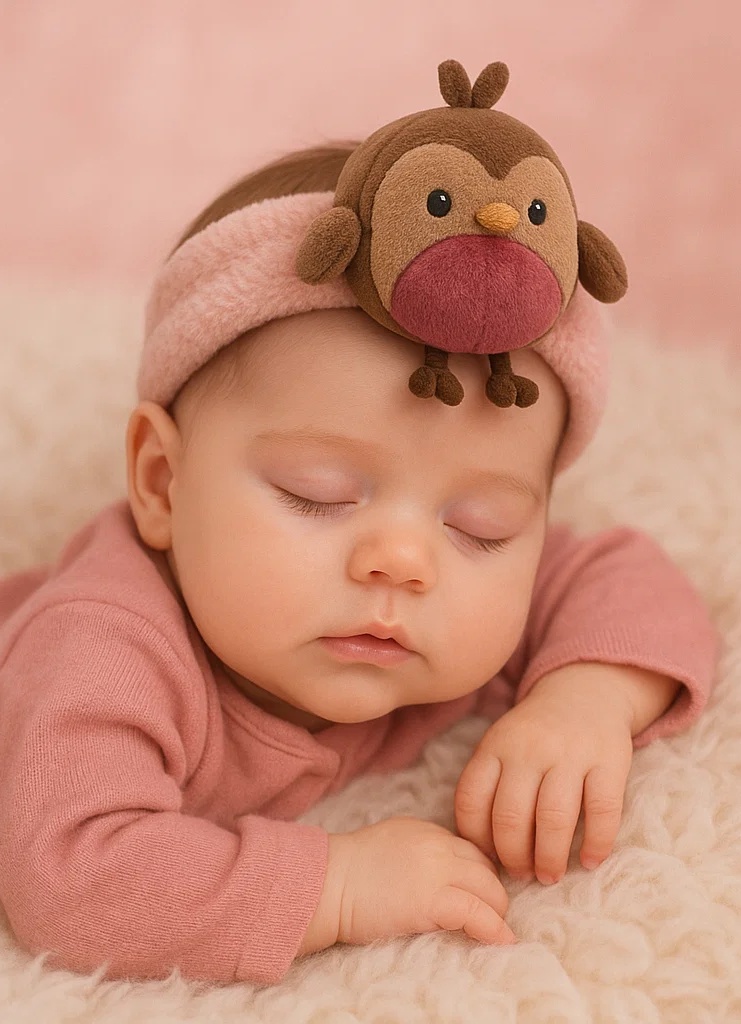 Rotkehlchen Plüsch Baby-Stirnband - Niedliches Haaraccessoire für Säuglinge mit Vogelmotiv