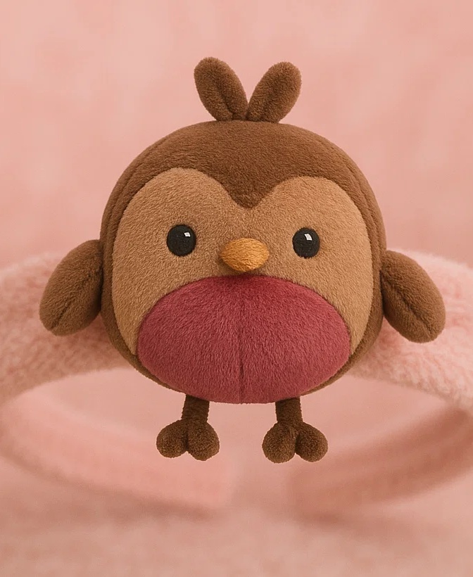 Rotkehlchen Plüsch Baby-Stirnband - Niedliches Haaraccessoire für Säuglinge mit Vogelmotiv