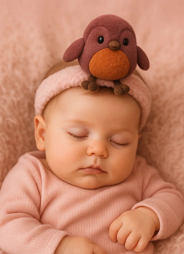 Bandeau bébé en peluche rouge-gorge - Accessoire cheveux mignon pour nourrisson avec design d’oiseau