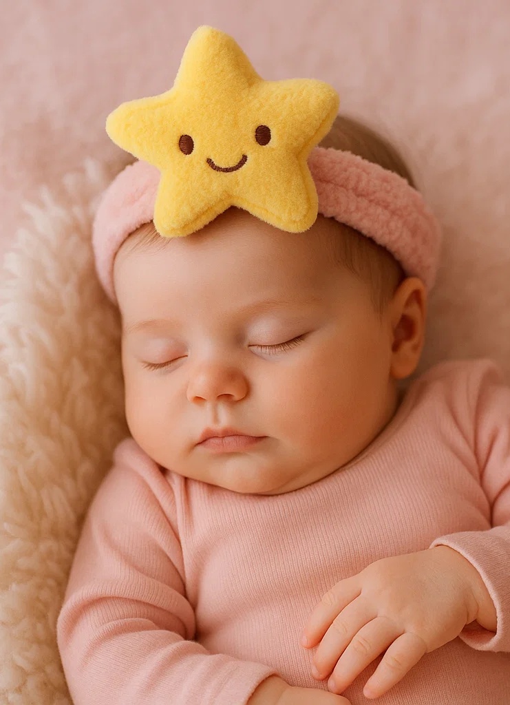Diadema de Bebé con Estrella de Peluche - Tierno accesorio de cabello infantil con diseño de gorro de invierno