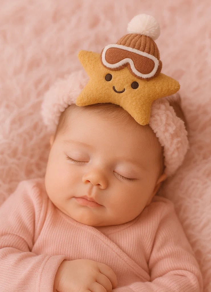 Star Plush Baby Headband - Cute Infant Hair Accessory with Winter Hat Design