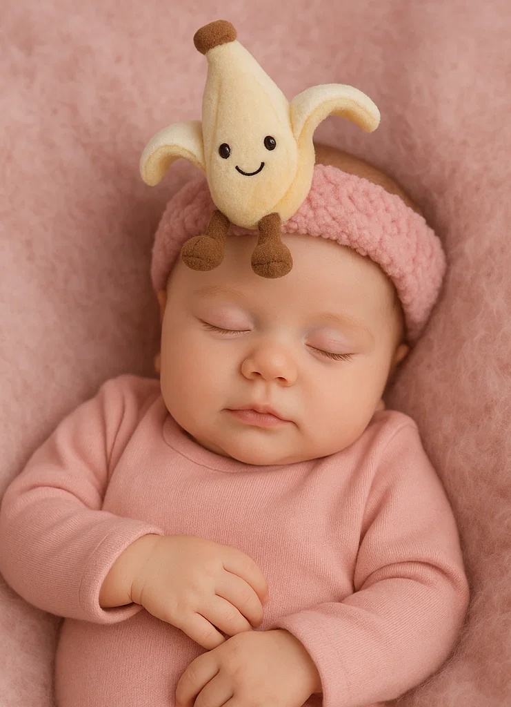 Diadema de Bebé con Plátano de Peluche - Suave accesorio de cabello de dibujos animados para infantes