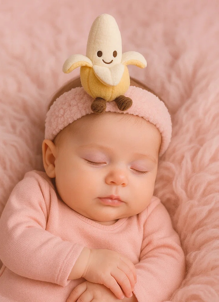 Tiara de Banana de Pelúcia para Bebê - Acessório de Cabelo Infantil Macio e Divertido