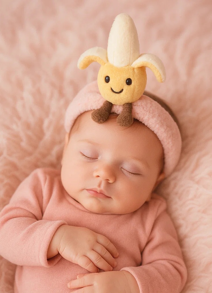 Diadema de Bebé con Plátano de Peluche - Suave accesorio de cabello de dibujos animados para infantes