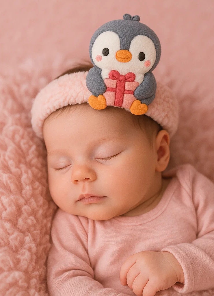 Plüsch Pinguin Geschenk Baby Stirnband – Niedliches Cartoon Haaraccessoire für Neugeborene