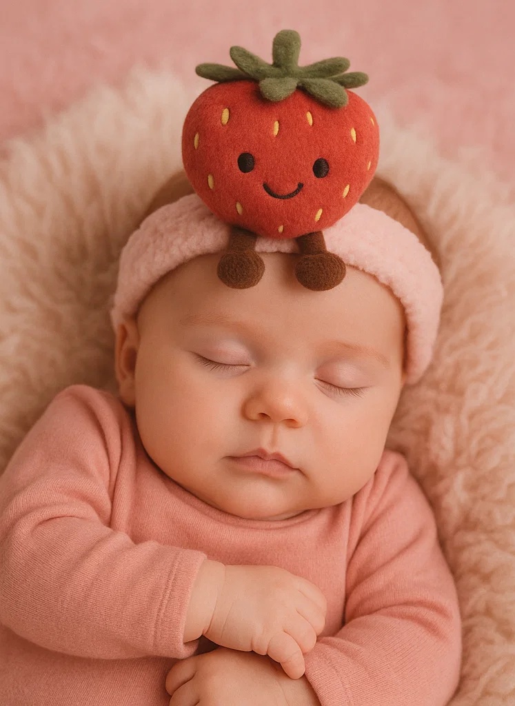 Bandeau bébé avec fraise en peluche – Accessoire cheveux mignon pour nourrisson