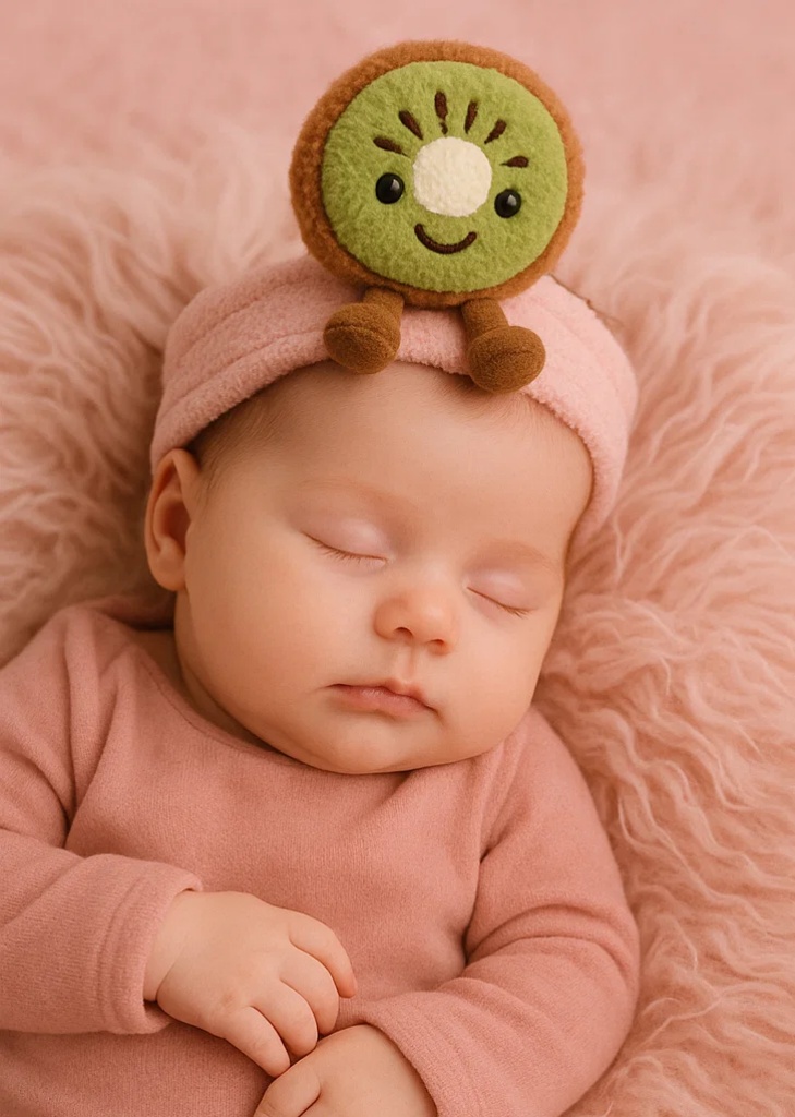 Diadema de peluche de kiwi para bebé – Accesorio de pelo suave y de dibujos animados