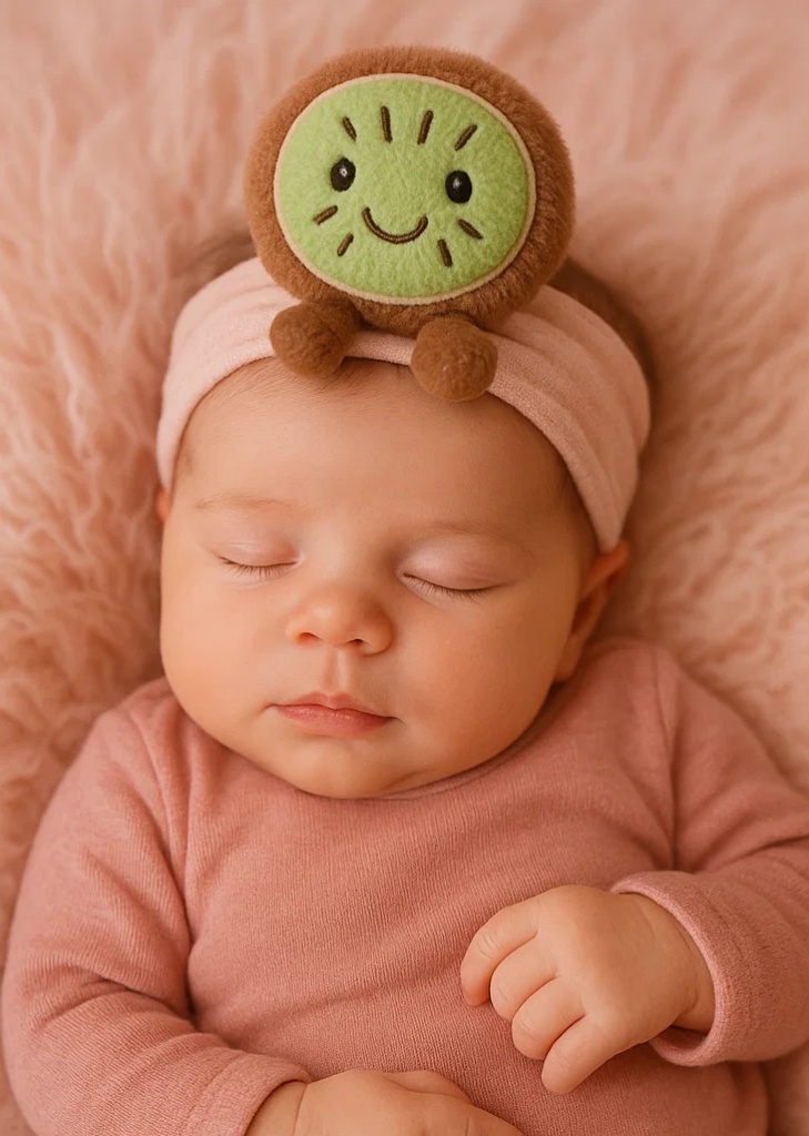 Bandeau en peluche kiwi pour bébé – Accessoire capillaire doux et mignon