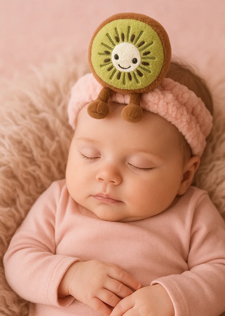 Plyšová čelenka pro miminka kiwi – Měkký kreslený vlasový doplněk