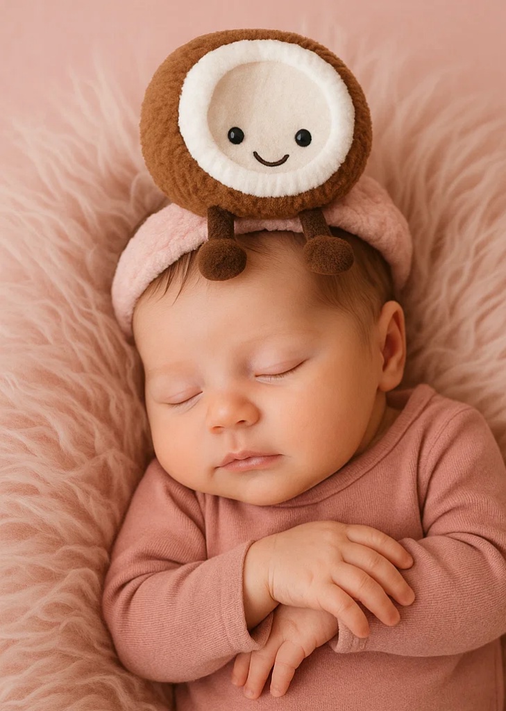 Faixa de Cabelo de Bebê de Pelúcia Coco – Acessório de Desenho Animado Fofo e Macio