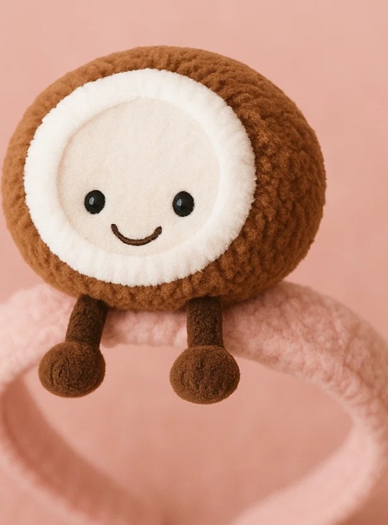 Faixa de Cabelo de Bebê de Pelúcia Coco – Acessório de Desenho Animado Fofo e Macio