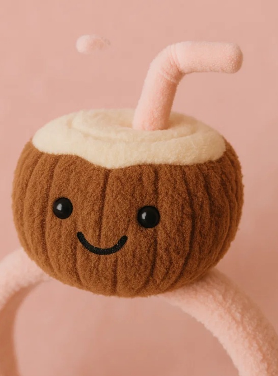 ぬいぐるみココナッツのベビーヘアバンド – 柔らかくて可愛いキャラクターアクセサリー