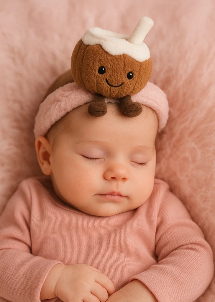 Bandeau bébé en peluche noix de coco – Accessoire de dessin animé doux et adorable