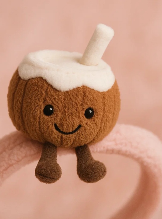 Bandeau bébé en peluche noix de coco – Accessoire de dessin animé doux et adorable