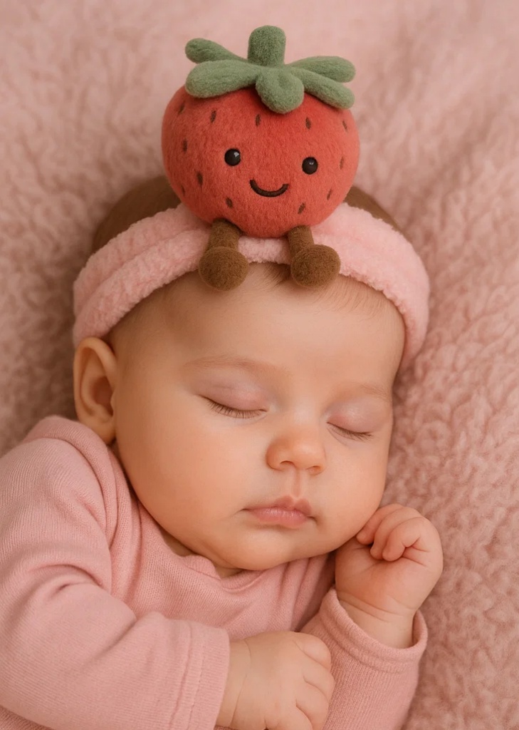 Plush Strawberry Baby Headband – Cute Red Cartoon Fruit Design