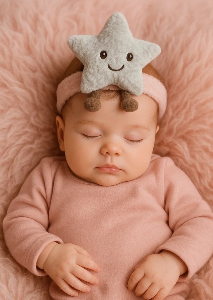 Gray Star Plush Baby Headband – Soft and Smiling Cartoon Accessory