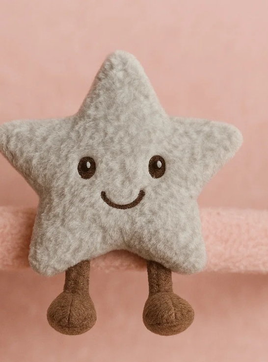 Gray Star Plush Baby Headband – Soft and Smiling Cartoon Accessory