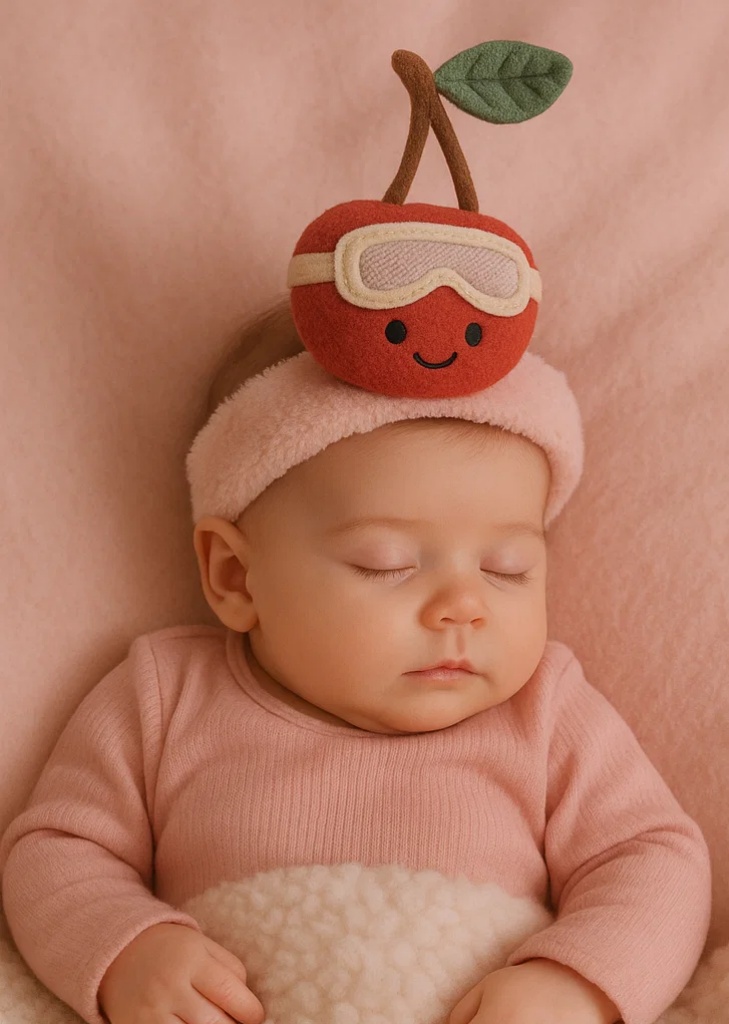 Plush Cherry Baby Headband – Red Cartoon Fruit with Goggles