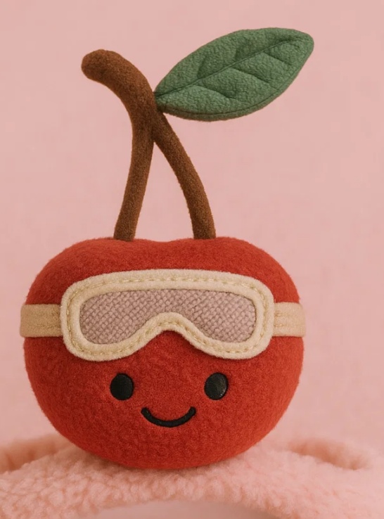 Plush Cherry Baby Headband – Red Cartoon Fruit with Goggles