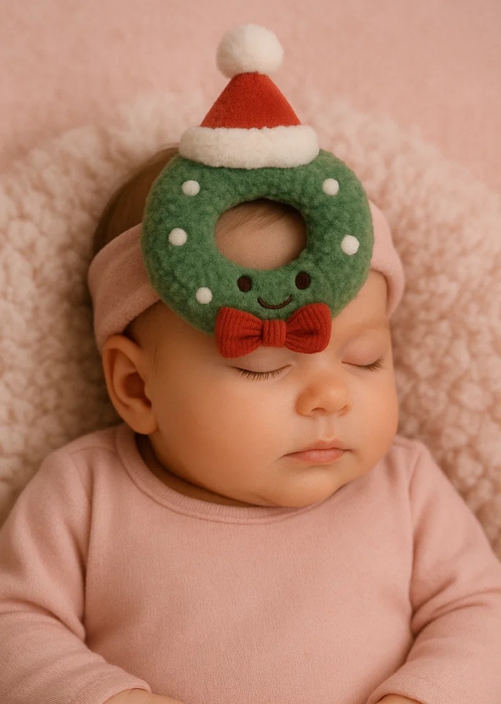 Christmas Wreath Plush Baby Headband – Festive 3D Holiday Accessory