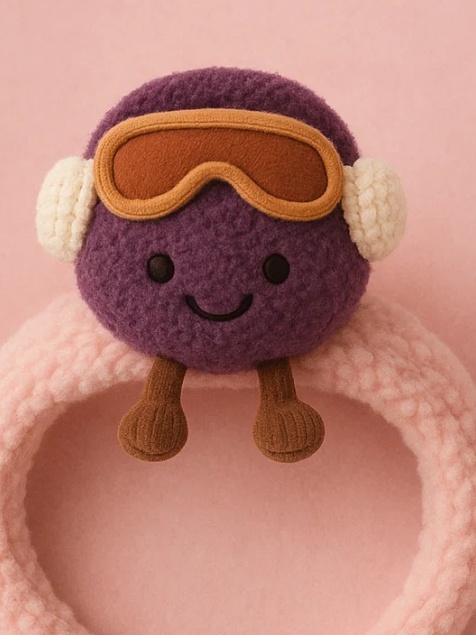 Diadema de invierno púrpura de felpa para bebé – Estilo dibujo animado con gafas y orejeras