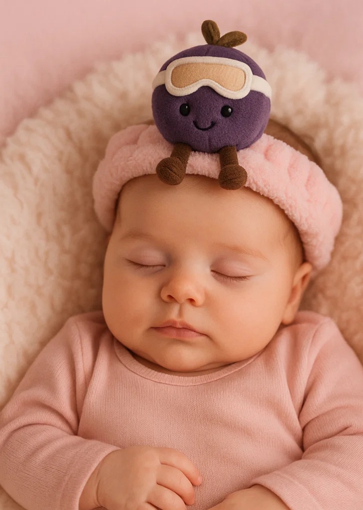 Faixa de Cabelo de Inverno Roxa de Pelúcia para Bebês – Estilo Desenho com Óculos e Protetores de Ouvido